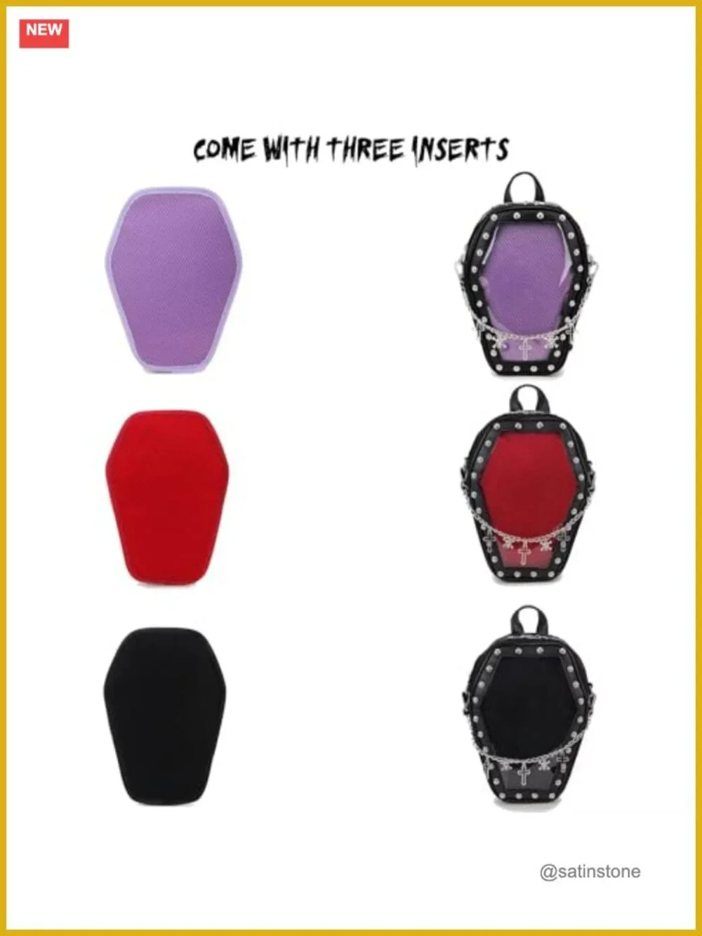 Coffin Shape Ita Bag with Clear Window Panel, Faux Leather Pin Display
